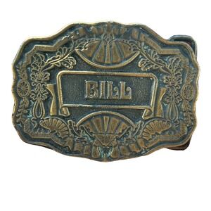 Vintage Oden Belt Buckle Bill Nameplate Western Style Mens Brass Tone